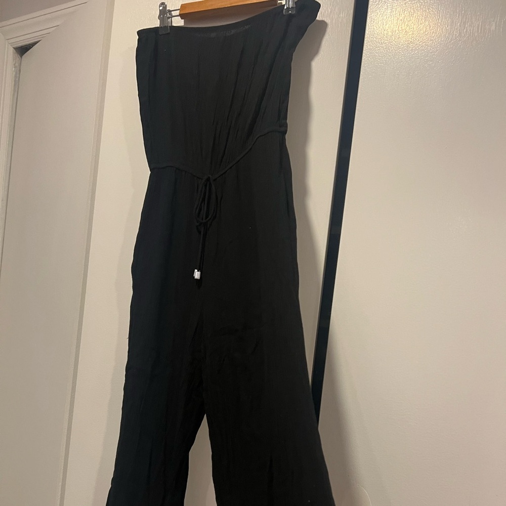 strapless black jumpsuit beach coverup